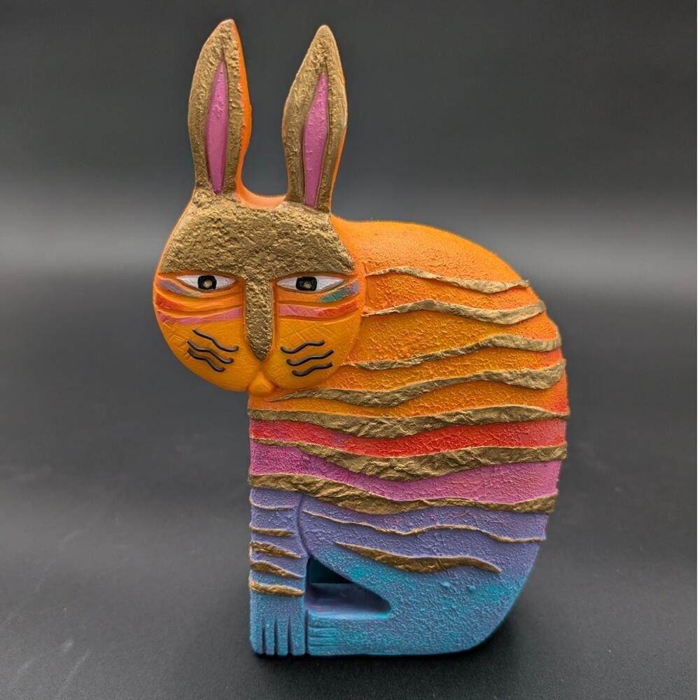 Vintage Laurel Burch Sculpture Rainbow Rabbit 1999 Bunny Orange Blue Purple